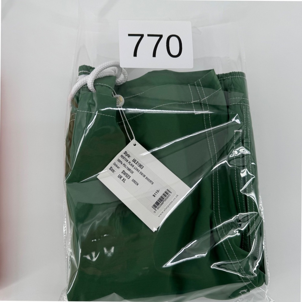 Alan Paine Swim Shorts Mens XL Green Reston Plain Long Contrast Stitch NWT - Picture 7 of 7